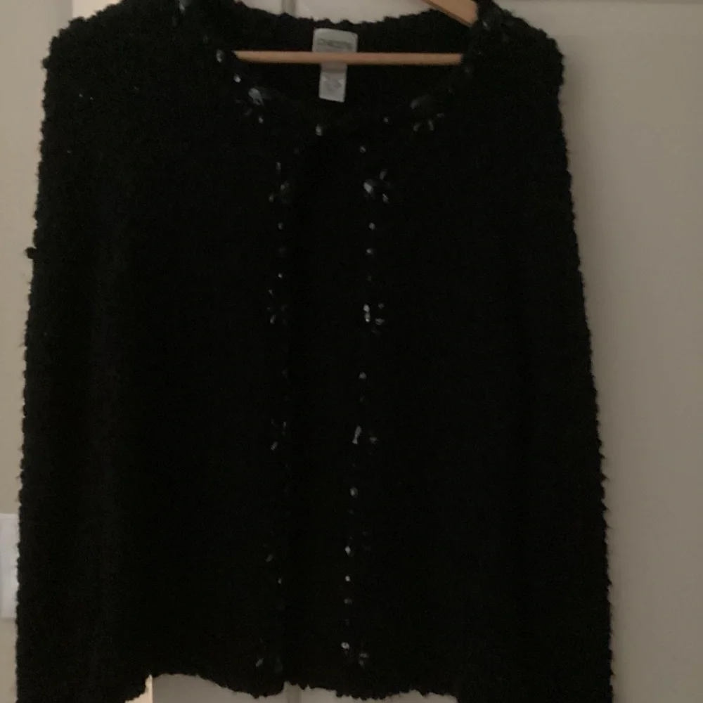 Chico’s Cardigan Sweater Size 1 Black With Embellishments Preppy! Classic! - Picture 9 of 16